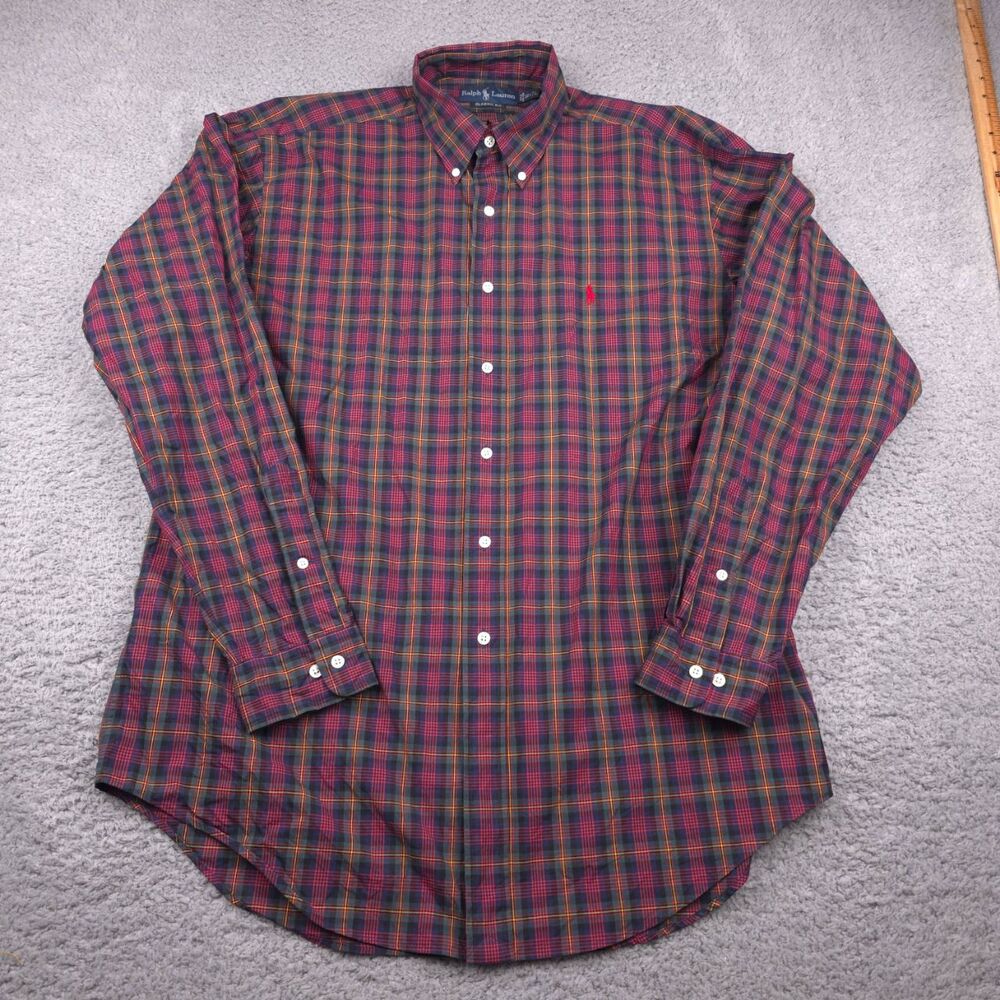 Polo Ralph Lauren Mens Plaid Shirt Size 16.5 Large Classic‎ Fit Logo